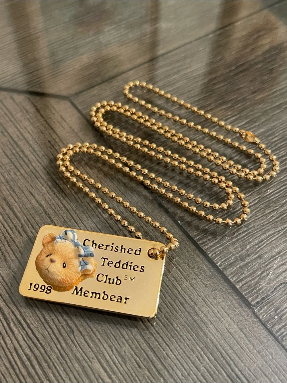 1998 Cherished Teddies Club Membear Ball Chain with Tag Necklace